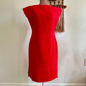Vintage 80s 90s Designer Bill Blass Red Wool Minimalist Wool Bodycon Dress